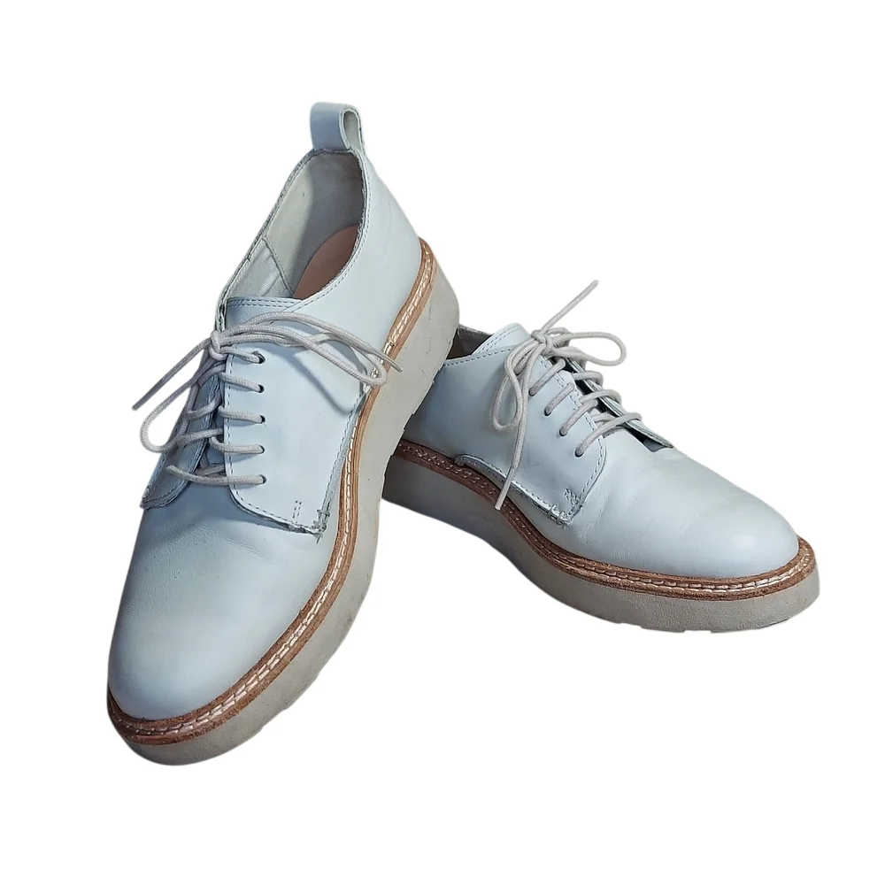 Clarks Off White/White Platform Oxford Lace Up Derby Shoes Leather Womens
